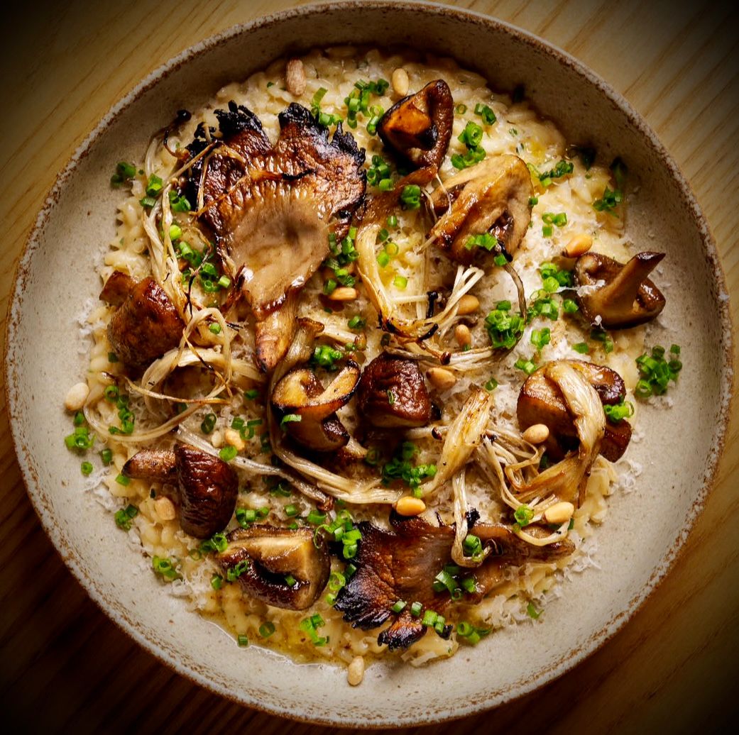 Chef-crafted wild mushroom risotto for inflight catering Marseille Provence LFML